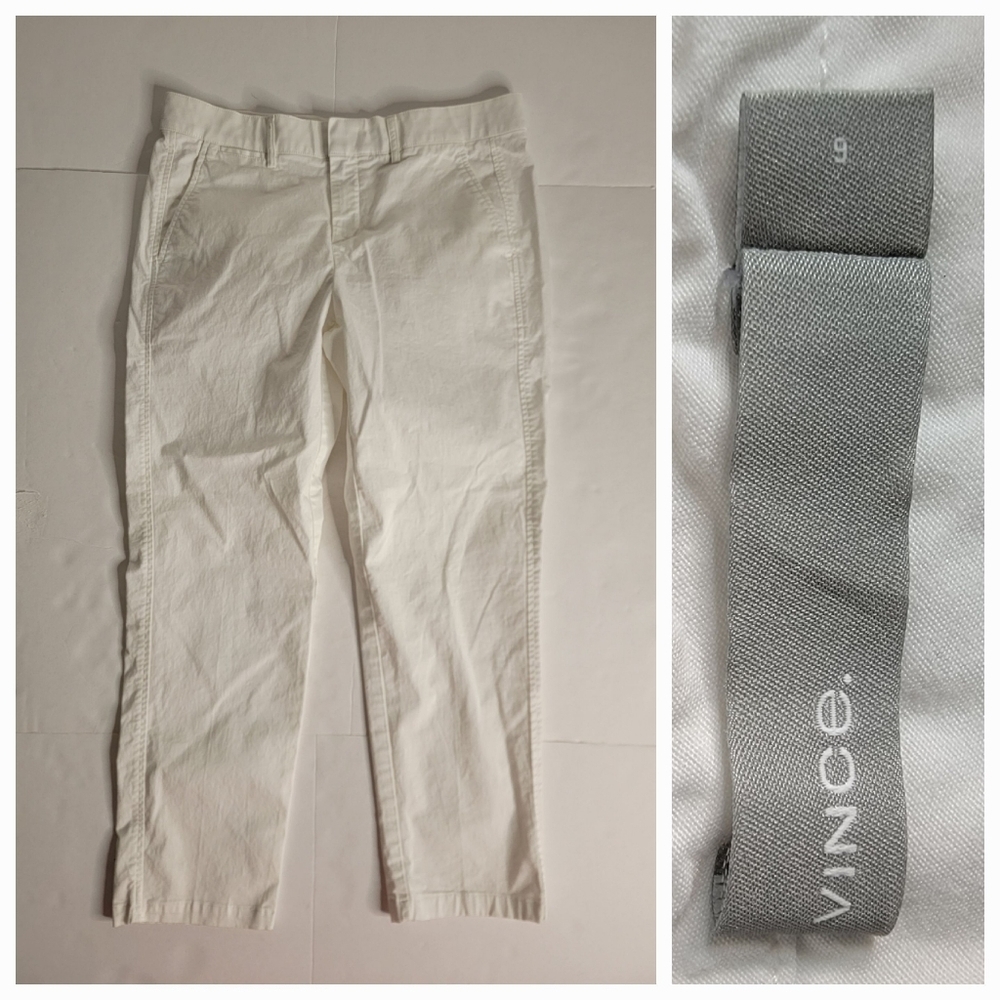 Vince Boyfriend Trouser Pants Sz 6 White Stretch Pockets Crop